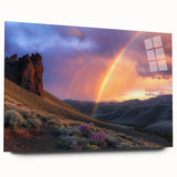 Acrylic glass landscape artwork depicting a serene desert scene with soft earthy tones and intricate details, designed for side view display without pins, enhancing modern decor.