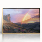 Framed acrylic artwork depicting a stunning desert landscape with golden hues, ideal for modern home decor. This vibrant piece enhances any living space with its warm colors and serene vibe. Perfect for art enthusiasts seeking to elevate interior aesthetics.