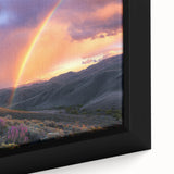 Close-up view of a desert landscape framed canvas showcasing vibrant hues of orange and yellow, highlighting intricate details of sand dunes and a clear blue sky. Perfect for adding a warm and serene touch to home decor.