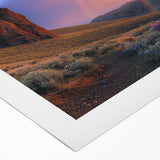 Desert landscape rolled canvas print showcasing vibrant earthy tones and intricate details, elegantly packaged in a durable cardboard tube for safe delivery.