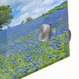 Close-up of a vibrant acrylic landscape artwork depicting lush green fields under a bright blue sky, showcasing intricate brushwork and color details, perfect for home decor.