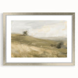 Silver-framed landscape art print with a white mat, showcasing a serene nature scene, perfect for home decor. Ideal for adding elegance to any room.