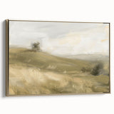 Framed canvas artwork showcasing a serene landscape with rich gold accents, displayed in a side view to highlight its elegant design and texture. Ideal for home decor.
