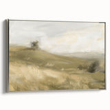 Framed canvas print showcasing a serene landscape with vibrant colors, elegantly displayed in a silver frame, ideal for home decor and enhancing interior aesthetics.