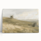 Stretched canvas artwork showcasing a serene landscape scene with vibrant colors, elegantly leaning against a wall, perfect for home decor enhancement.