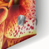 Large abstract floral art in muted green and pink tones on acrylic glass, ideal for dining room ambiance.