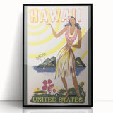 Retro Hawaii Travel Poster – Vintage Hula Girl Art