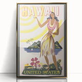Retro Hawaii Travel Poster – Vintage Hula Girl Art