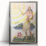 Retro Hawaii Travel Poster – Vintage Hula Girl Art