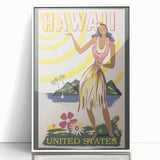 Retro Hawaii Travel Poster – Vintage Hula Girl Art