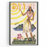 Retro Hawaii Travel Poster – Vintage Hula Girl Art