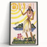 Retro Hawaii Travel Poster – Vintage Hula Girl Art