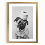 Pug Bathroom Wall Art - Modern Black and White Bathroom Decor