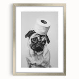 Pug Bathroom Wall Art - Modern Black and White Bathroom Decor
