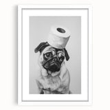 Pug Bathroom Wall Art - Modern Black and White Bathroom Decor
