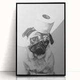 Pug Bathroom Wall Art - Modern Black and White Bathroom Decor