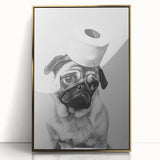 Pug Bathroom Wall Art - Modern Black and White Bathroom Decor
