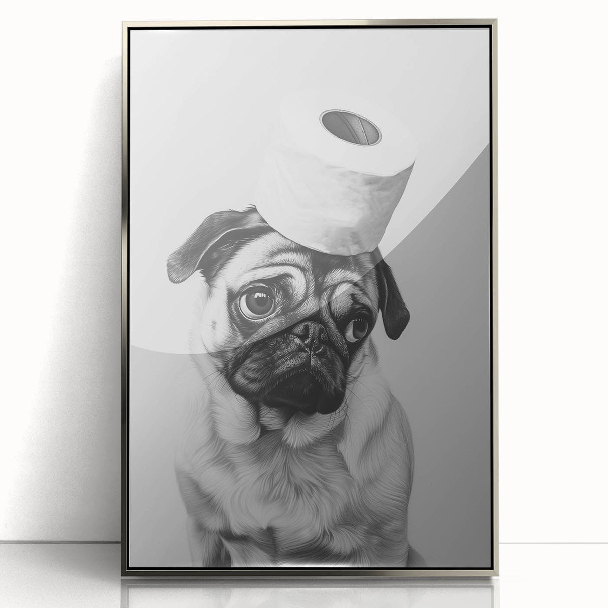 Pug Bathroom Wall Art - Modern Black and White Bathroom Decor
