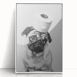 Pug Bathroom Wall Art - Modern Black and White Bathroom Decor