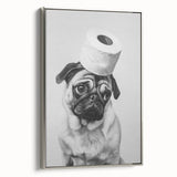 Pug Bathroom Wall Art - Modern Black and White Bathroom Decor
