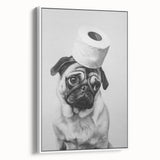 Pug Bathroom Wall Art - Modern Black and White Bathroom Decor