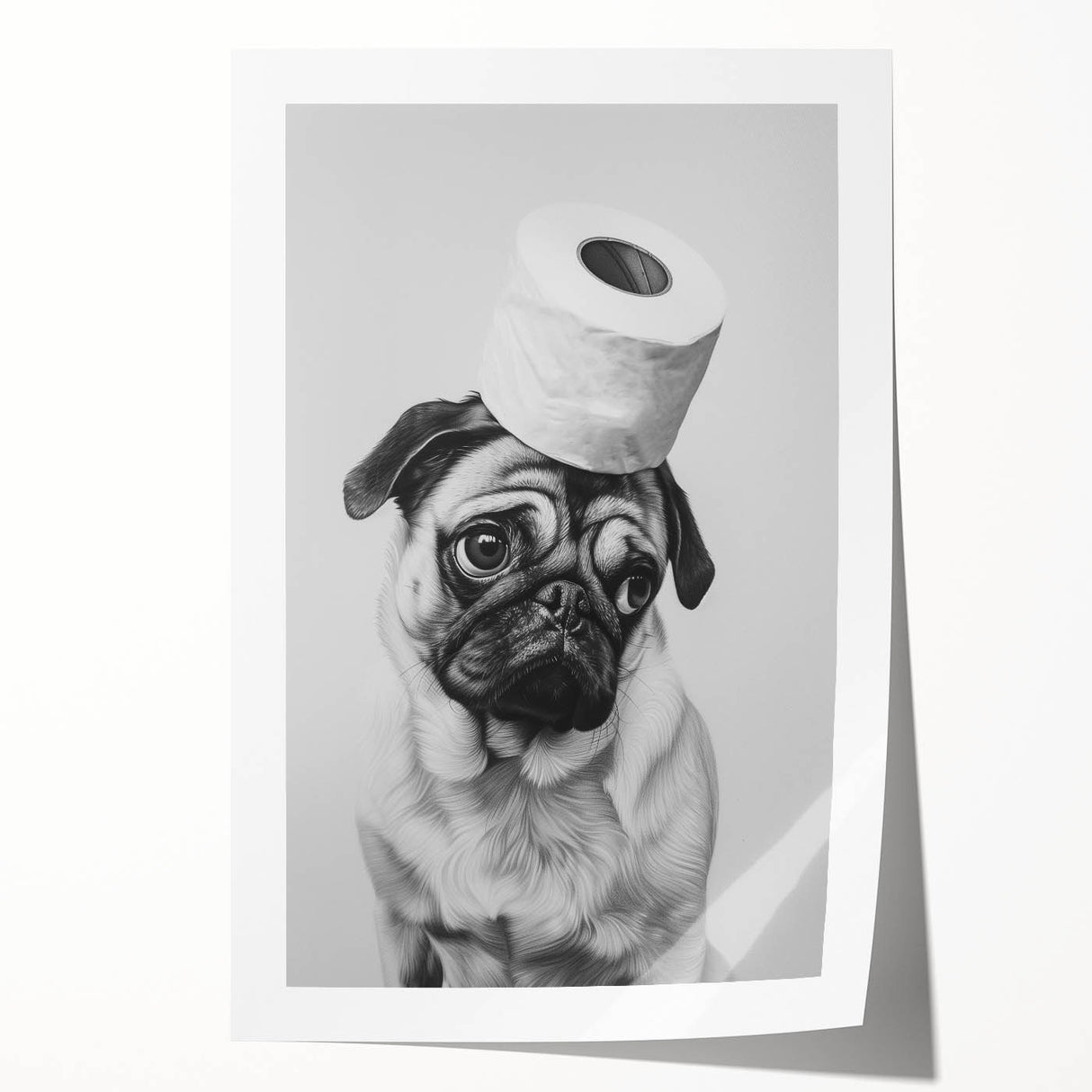 Pug Bathroom Wall Art - Modern Black and White Bathroom Decor