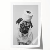 Pug Bathroom Wall Art - Modern Black and White Bathroom Decor