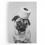 Pug Bathroom Wall Art - Modern Black and White Bathroom Decor