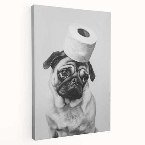 Pug Bathroom Wall Art - Modern Black and White Bathroom Decor