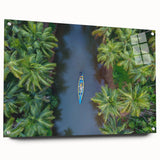 Large abstract wall art depicting vibrant Indian scenery on acrylic glass, ideal for bedroom or dining room decor.