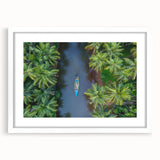 Abstract art print of an Indian landscape in muted earth tones on a framed white canvas.