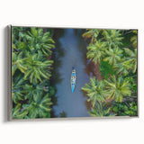 Landscape art painting of a scenic Indian village on framed canvas, featuring vibrant colors with a vintage poster style.