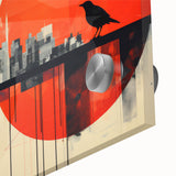 Large abstract wall art depicting the London skyline in muted blue and gray tones on acrylic glass.