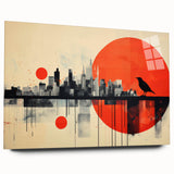 Large abstract wall art of London skyline in muted gray tones on acrylic glass, ideal for bedroom or dining room decor.