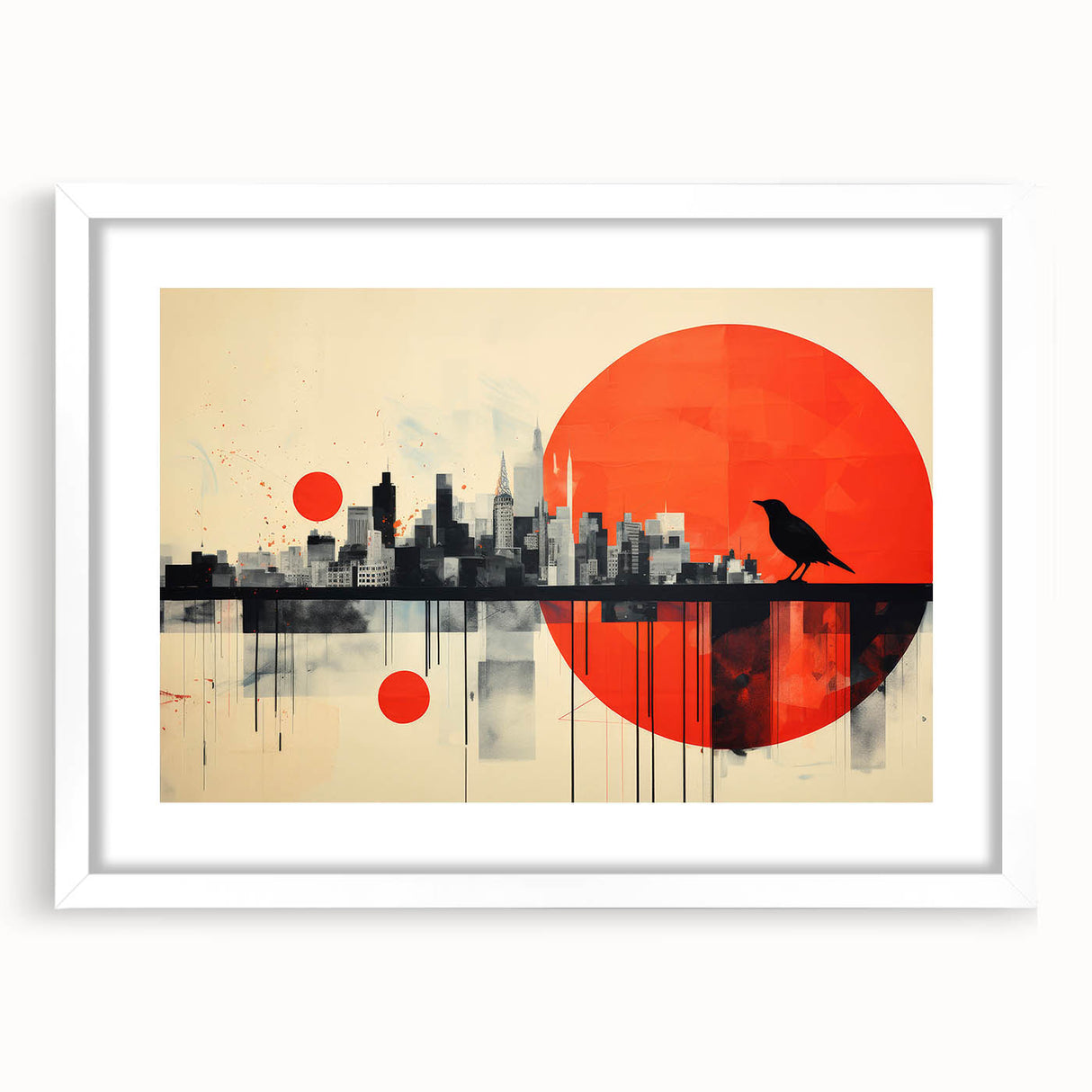 Textured abstract art print of London skyline in muted gray and blue tones on a framed canvas, ideal for bedroom art.