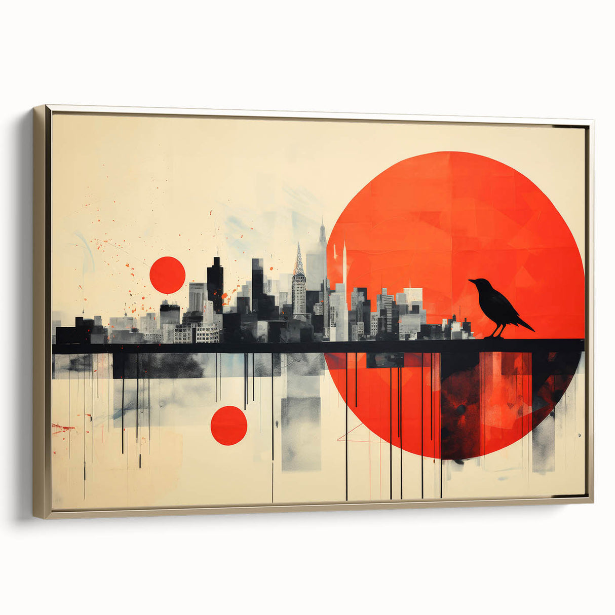 Framed canvas wall art featuring a vintage-style London landscape in black and gold tones, ideal for bedroom decor.
