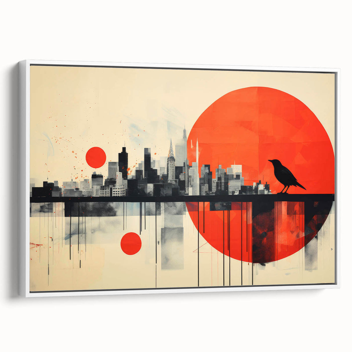 Vintage poster art of London scenery in vibrant colors on a large framed canvas, ideal for living room decor.