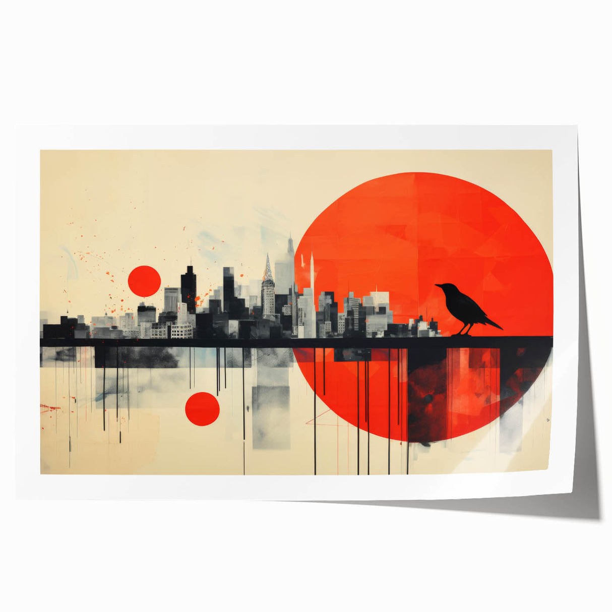 Extra large rolled print of London scenery with muted floral elements, ideal for art wall dining room.