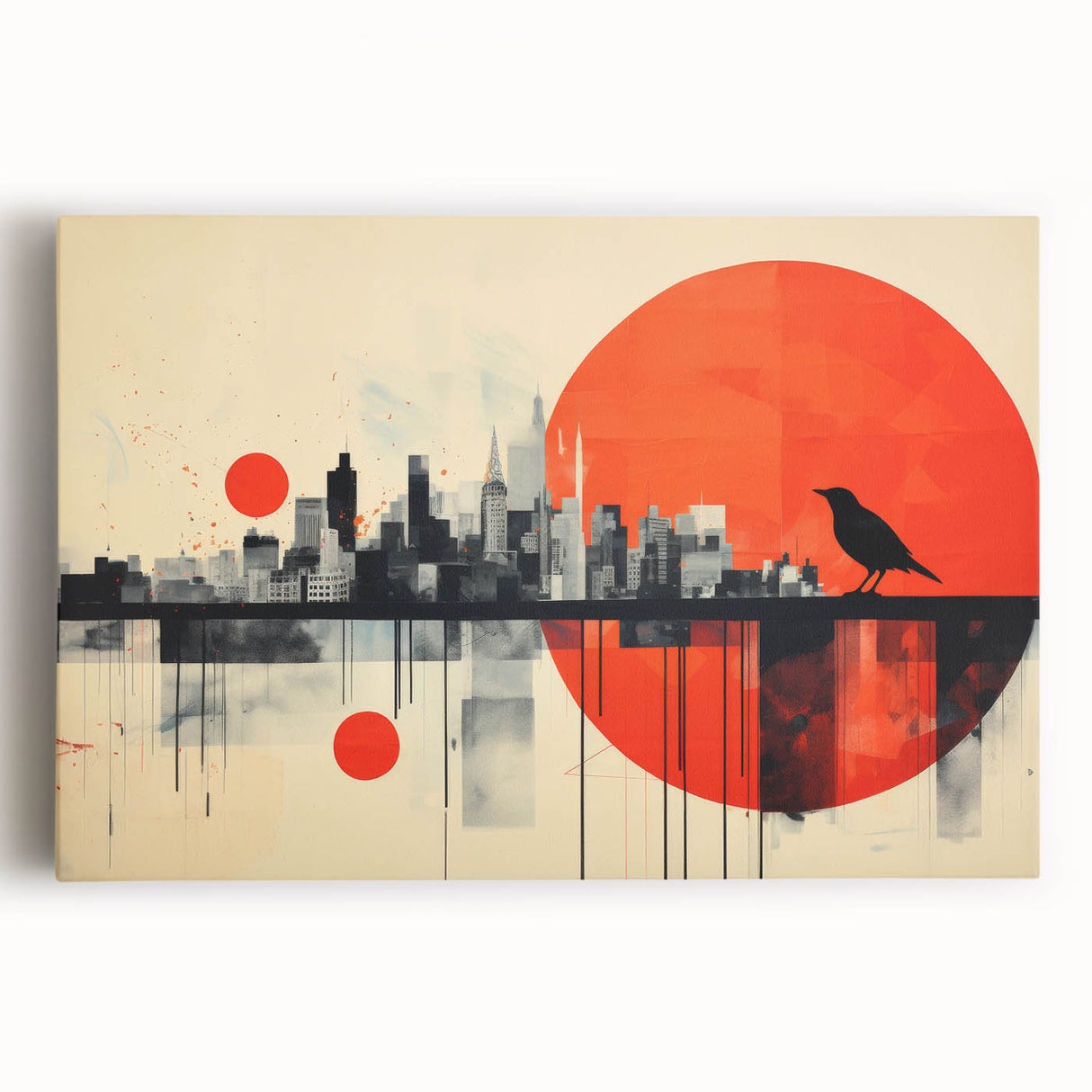 Black and white large art of London skyline on stretched canvas, ideal for kitchen wall art or bedroom ambiance.
