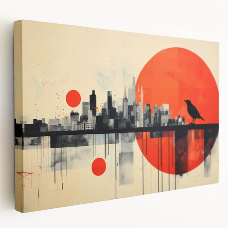 London skyline in muted gray and blue tones on a large stretched canvas, ideal for kitchen wall art.