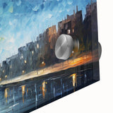 Large abstract depiction of Paris on acrylic glass, utilizing mid-century modernist style with muted earth tones.