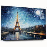 Acrylic print of a large abstract depiction of Paris in muted gray and blue tones, ideal for bedroom or dining room art.