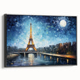 Black and white vintage poster art of Paris landscape on framed canvas, ideal for bedroom wall decor.