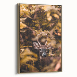 Vintage poster art of a fall landscape on framed canvas, with muted earth tones, ideal for bedroom wall decor.