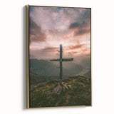 Framed canvas depicting a vintage landscape painting with soft green and gold tones, ideal for bedroom wall decor.