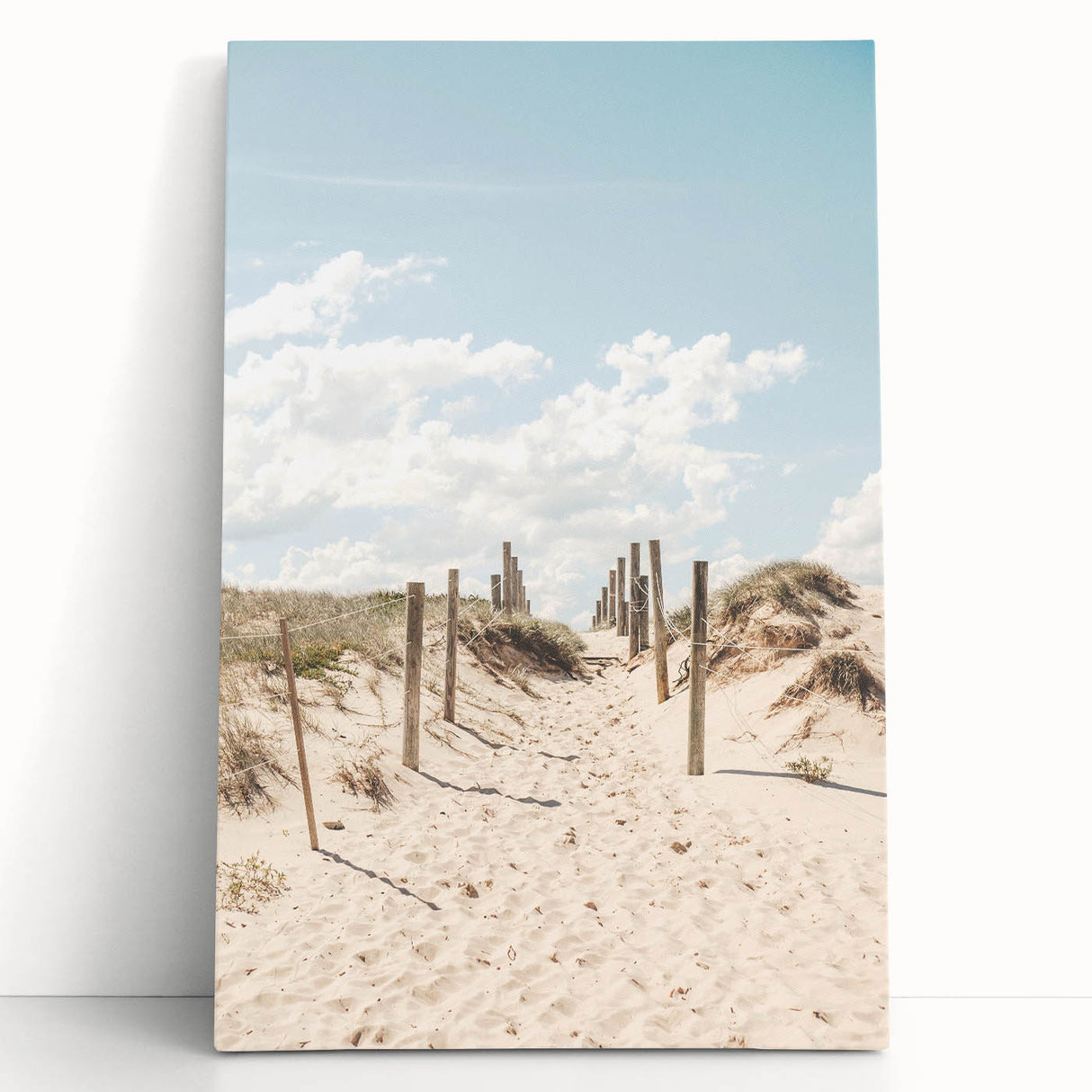 Large black and white stretched canvas depicting a summer beach scene, ideal for kitchen wall art or bedroom ambiance.
