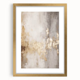 Extra large abstract art print with textured design in muted gray and blue tones, framed in gold.