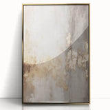 Mid-century modernist winter scene in gold and white tones on a framed acrylic, suitable for nursery wall art.