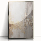 Mid-century modernist art depicting a winter scene in muted blue and silver tones on framed acrylic.