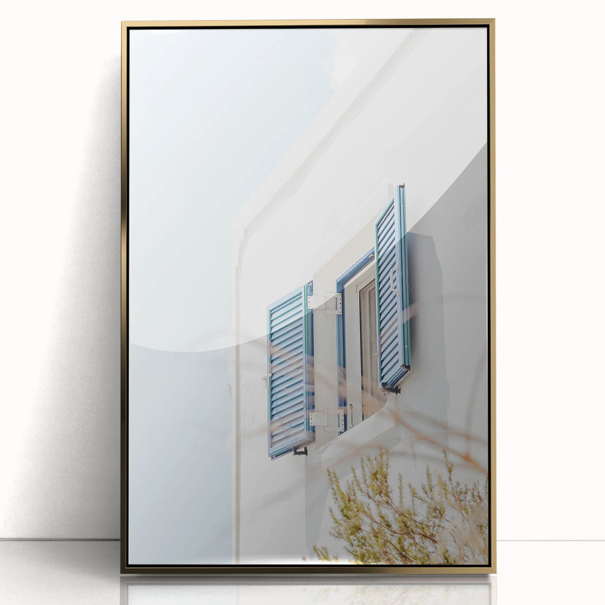 Large art print of a mid-century modernist abstract design in gold and white on acrylic, ideal for nursery wall decor.